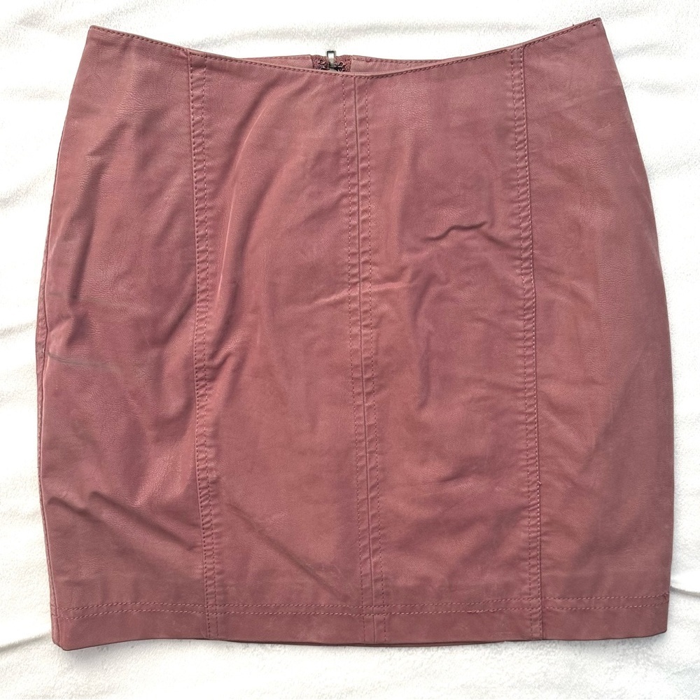 Free People Women's Soft Faux Suede Leather Mini Lined Skirt Sz 0 Mauve Pink